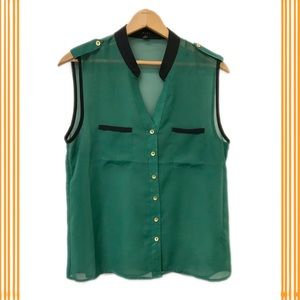 {Mine} Sheer Green Sleeveless Top